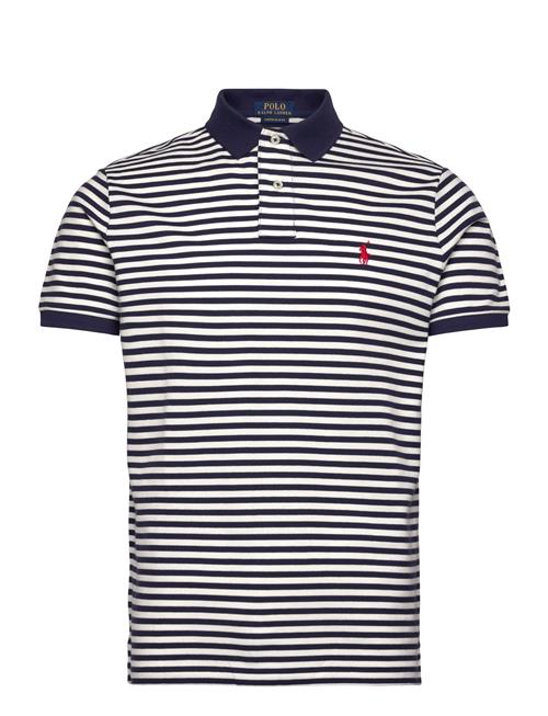 Custom Slim Fit Striped Mesh Polo Shirt Polo Ralph Lauren Navy