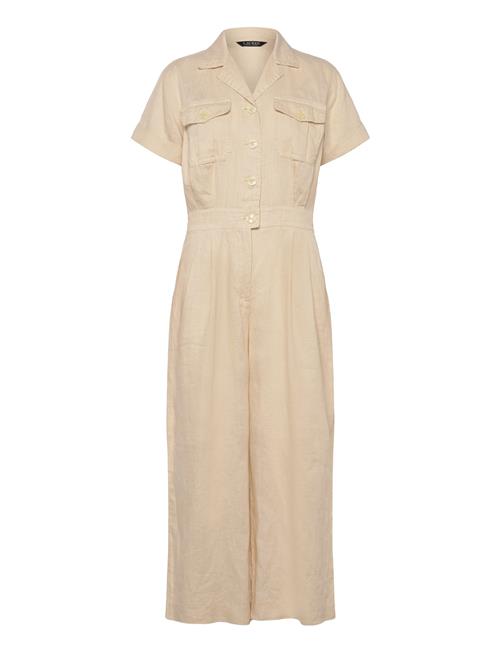Embroidered Linen Short-Sleeve Jumpsuit Lauren Ralph Lauren Cream