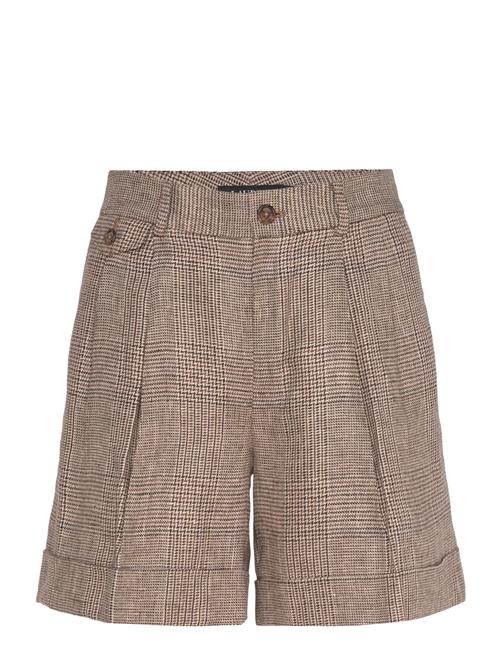 Glen Check Pleated Linen Twill Short Lauren Ralph Lauren Brown