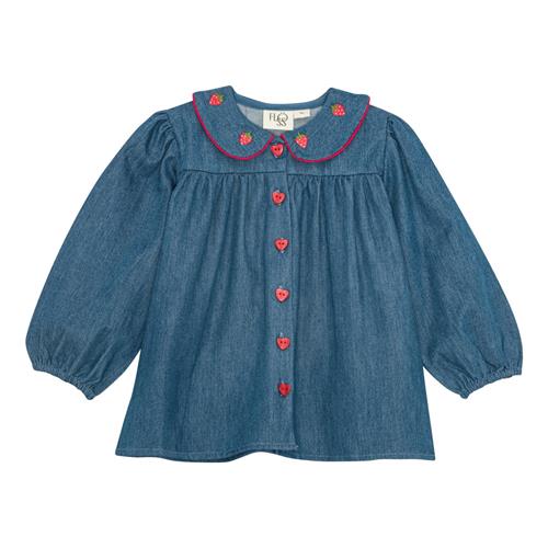 Flöss Vilma Bluse Mid Blue Strawberry  Mid Blue Strawberry-110 cm  Blå  110 cm  kvinde