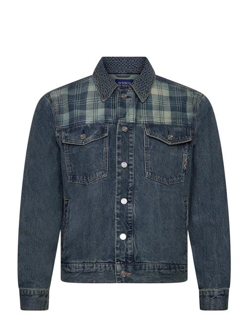 Denim Trucker Jacket With Contrast Check Panelling Scotch & Soda Blue