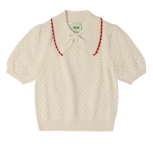 FUB Pointelle-polo Ecru  Ecru-110 cm Wool Beige  110 cm  kvinde