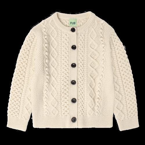 FUB Aran Cardigan Ecru  Ecru-140 cm Wool Beige  140 cm  Unisex