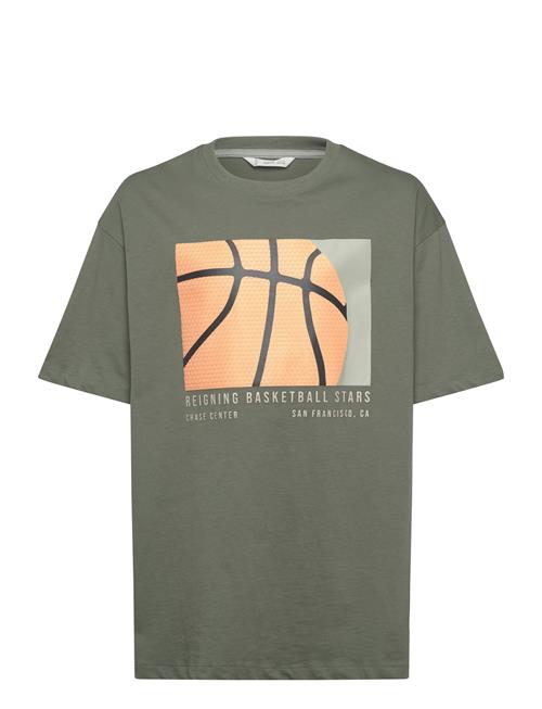 Printed Cotton-Blend T-Shirt Mango Khaki