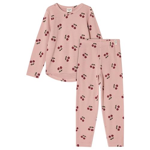 Kuling Gisborn Baselayer-sæt I Uld Og Bambus Woody Rose Cherry  122/128 cm  Lyserød  122/128 cm  unisex