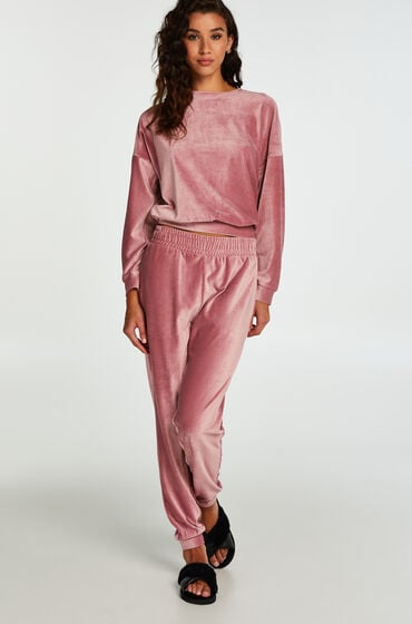 Se Hunkemöller Joggingbukser Velour Rib pink ved Hunkemøller