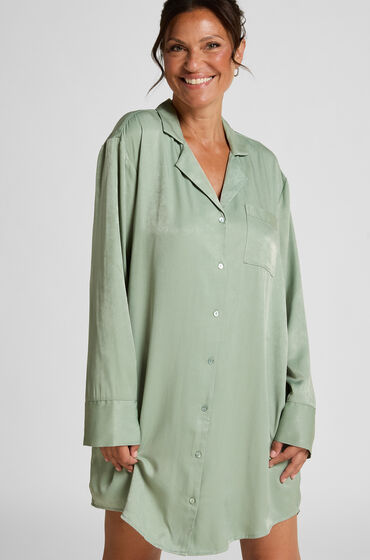 Hunkemöller Ayla skjortekjole i satin Grøn