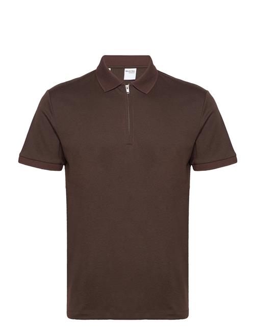 Slhfave Zip Ss Polo Noos Selected Brown