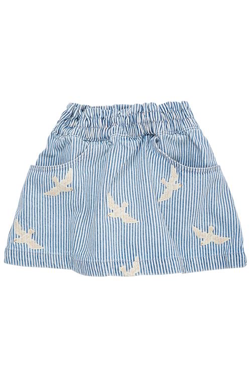 Copenhagen Colors Y/D Twill Skirt W. Embroirdey Denim Blue Stripe Denim Blue Stripe 116 cm  Blå  116 cm  kvinde