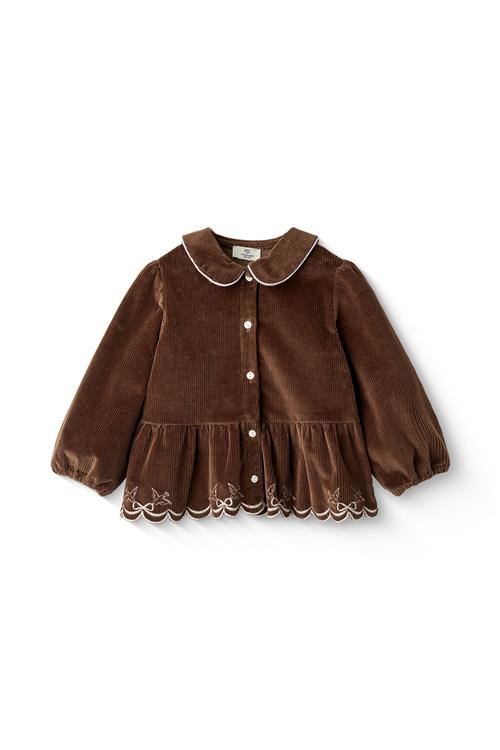 Copenhagen Colors Bluse I Fløjlsbukser Med Broderi Dark Brown  Dark Brown  128 cm  Brun  128 cm  kvinde