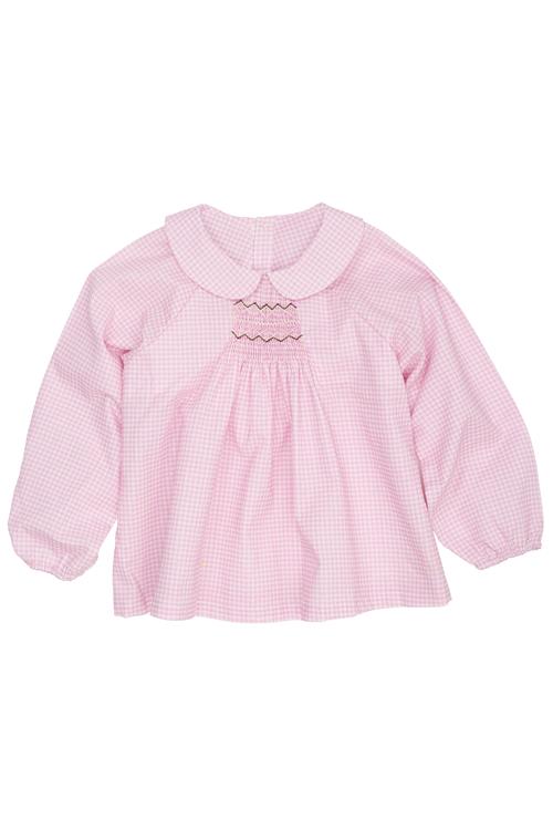 Copenhagen Colors GOTS Håndlavet Broderet Smock Houndstooth-bluse Syringa  Syringa 98 cm  Lyserød  98 cm  kvinde