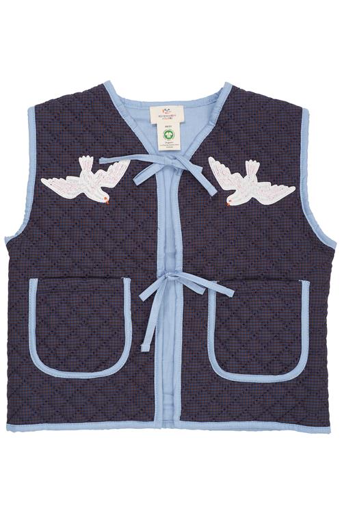 Copenhagen Colors Broderet Ternet Quiltet Vest Brown Blue Check  Brown Blue Check 92 cm  Brun  92 cm  kvinde