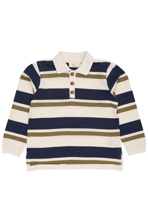 Copenhagen Colors GOTS Stribet Piqué-polo Med Lange Ærmer Green  Green 104 cm  Grøn  104 cm  mand