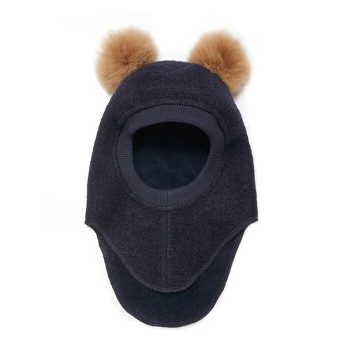 Huttelihut Balaclava I Uldalpakka Med Pomponer Dark Navy  Dark Navy 52 cm  Marineblå  52 cm  Unisex