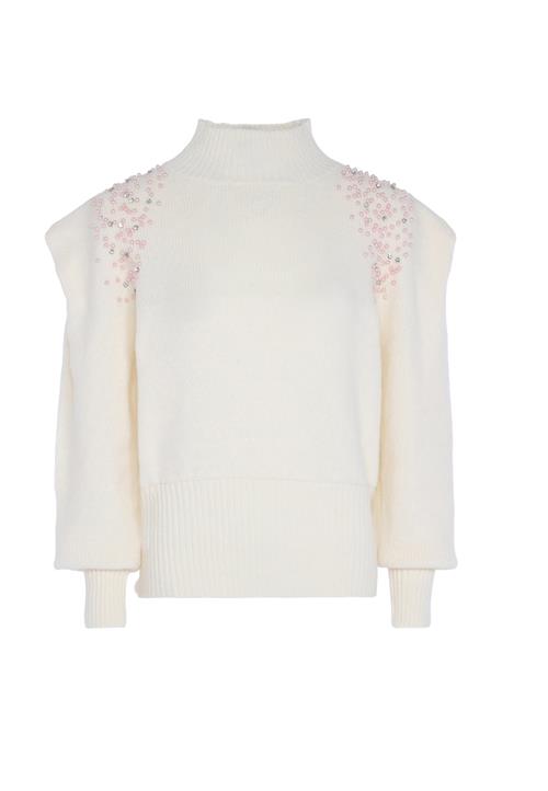faina Pullover  lyserød / sølv / transparent / uldhvid