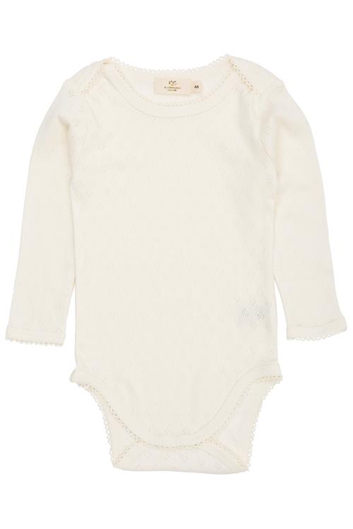 Copenhagen Colors GOTS Pointelle Heart Lapneck Lange Ærmer Body Cream  Cream 68 cm  Creme  68 cm  Unisex