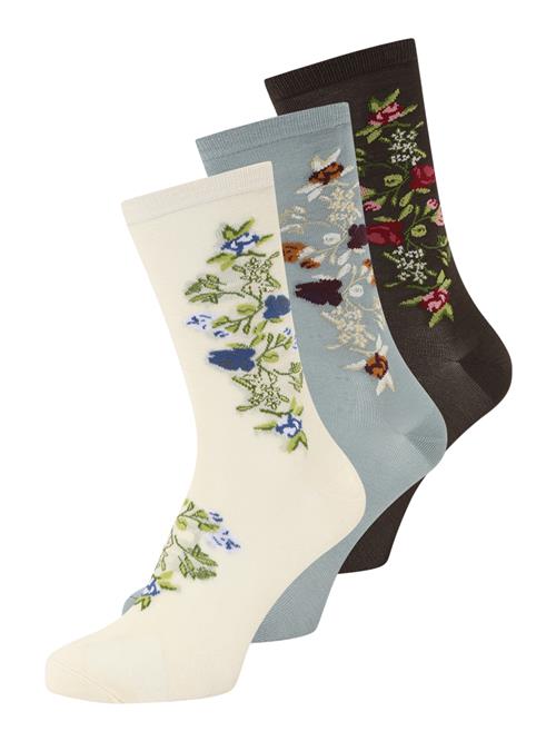 BeckSöndergaard Sokker 'Fleuriora Visca'  lyseblå / grøn / sort / hvid