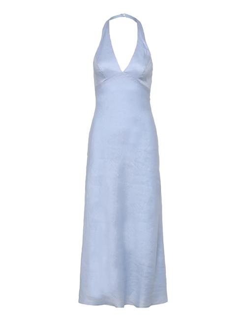 Paola Halter Linen Midi Dress Bardot Blue