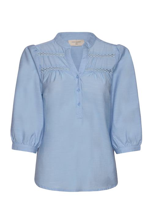 Blouse From Freequent In A Light Material With A Fine Hole Pattern On The Front. FREE/QUENT Blue