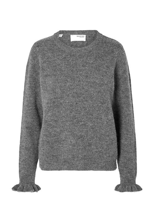 Slflulu Ls Knit Frill Cuff O-Neck Noos Selected Grey