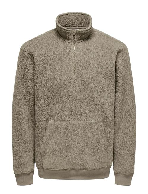 Onsemilio Reg Teddy Zip Sweat Vd ONLY & SONS Beige
