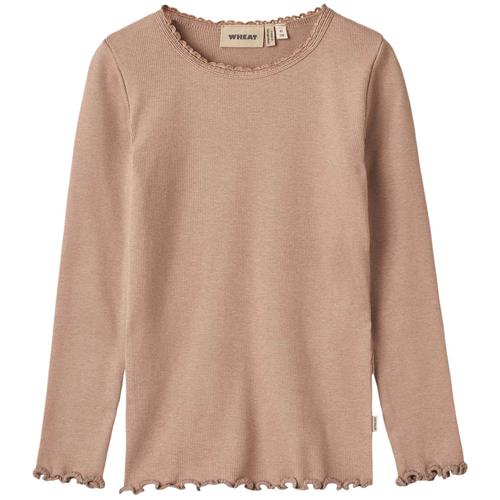 Wheat Reese Ribbet Langærmet T-shirt Nougat Rose 140 cm  Lyserød  140 cm  kvinde