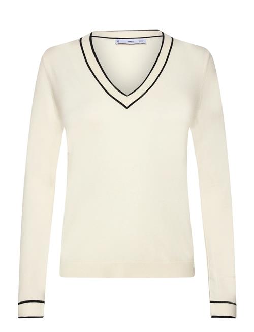 Contrasting V-Neck Sweater Mango Cream