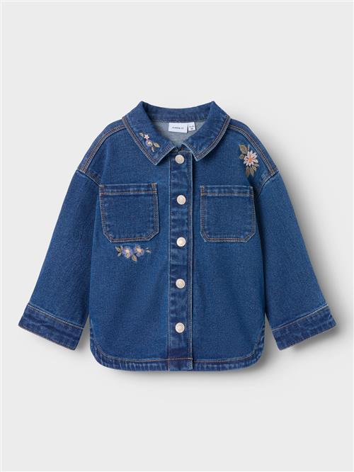 NAME IT Denim Jakke Kara Dark Blue Denim Flower Emb