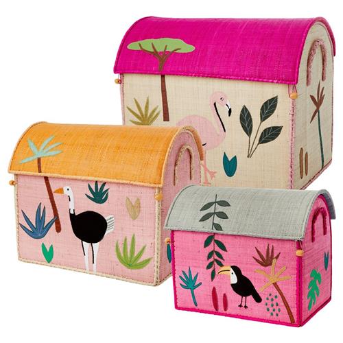 RICE A/S 3-delt Raffia Jungle Opbevaringskurve Lyserøde One Size      Unisex