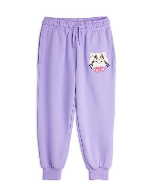 Mini Rodini GOTS Cat With Bowtie Chenille Joggingbukser Purple  Purple 92/98 cm  Lilla  92/98 cm  kvinde