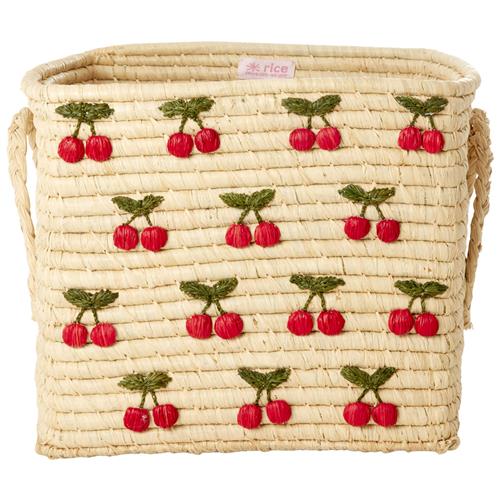 RICE A/S Firkantet Kurv Af Raphia Small Cherries Aoe One Size    One Size  Unisex