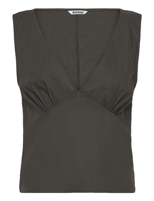 Sleeveless V-Neck Cotton Poplin Top Weekday Black