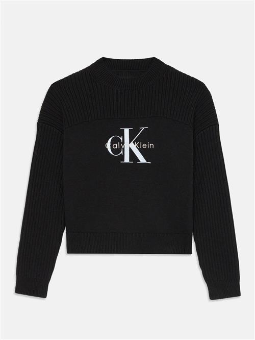 Calvin Klein Jeans Pullover 'Monologo CN'  sort / naturhvid