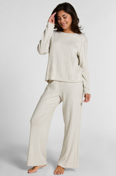 Se Hunkemöller Pyjama Pant Loose Pointelle Grå ved Hunkemøller