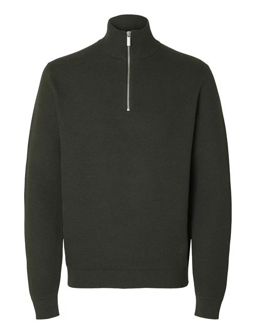 Slhdane Ls Knit Structure Half Zip Noos Selected Khaki