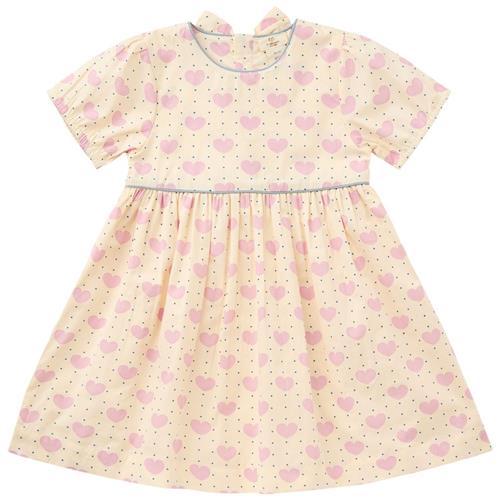 Copenhagen Colors Heart & Dots Kjole Med Pufærmer Heart Aop 104cm  Lyserød  104 cm  kvinde