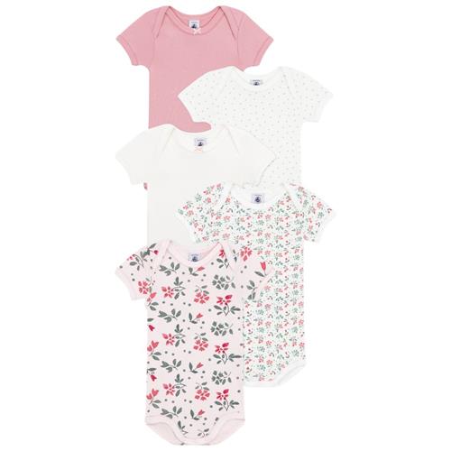Petit Bateau 5-pak Baby-bodyer Rose Fluer Marshmallow 6 months  Lyserød  6 måneder  kvinde