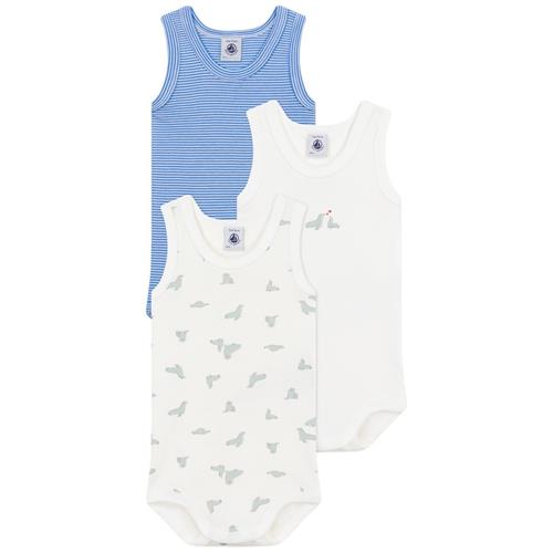 Petit Bateau 3-pak Ærmeløse Baby-bodyer Delphinium Marshmallow 12 months  Blå  12 måneder  unisex