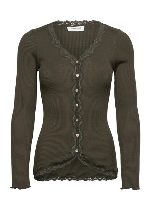 Rwbabette Silk Ls V-Neck Lace Cardi Rosemunde Khaki