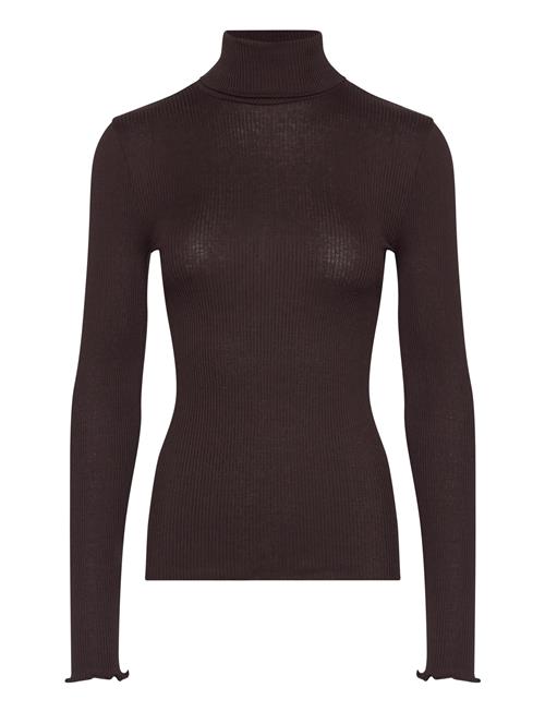Rwbeatha Silk Ls Rollneck T-Shirt Rosemunde Brown