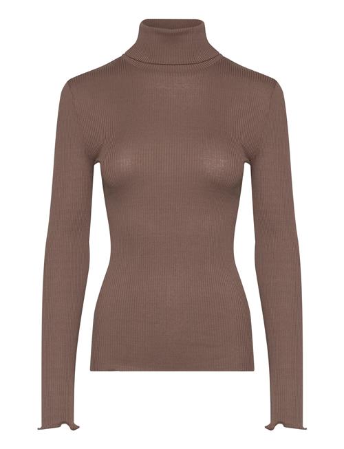 Rwbeatha Silk Ls Rollneck T-Shirt Rosemunde Beige
