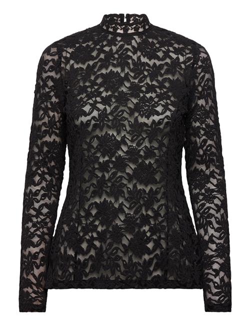 Rwdelicia Lace Ls T-Neck T-Shirt Rosemunde Black