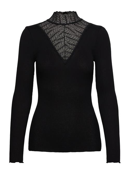 Rwbeatha Silk Ls Lace T-Shirt Rosemunde Black