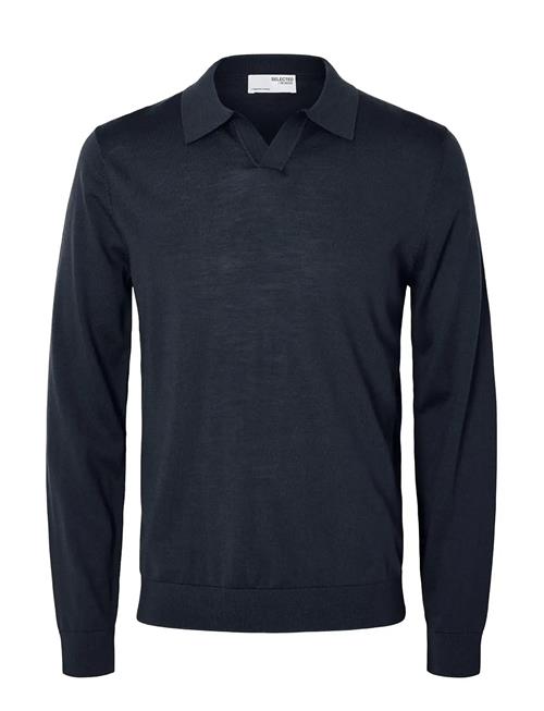 Slhtray Ls Knit Merino Open Polo Selected Navy