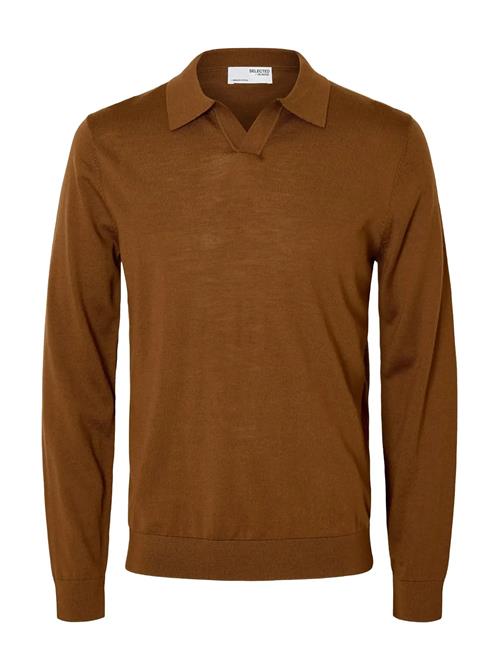 Slhtray Ls Knit Merino Open Polo Selected Brown