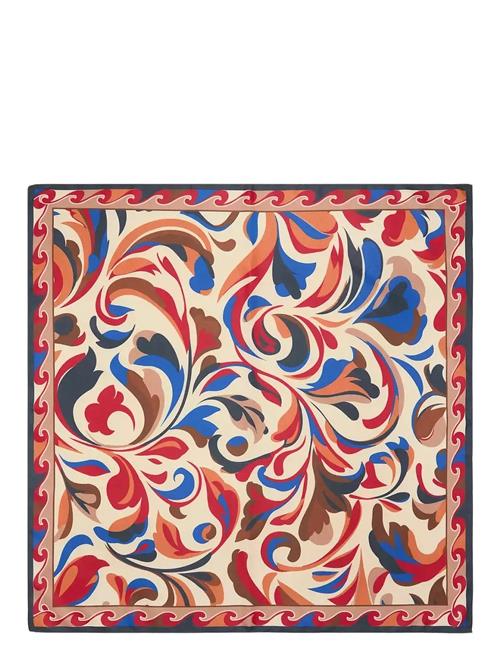 Abstract-Print Satin Scarf Mango Red