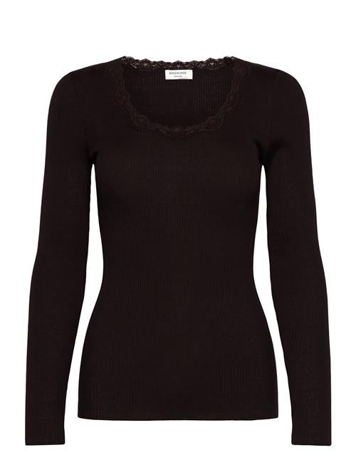 Rwbabette Silk Ls U-Neck Lace T-Shi Rosemunde Brown