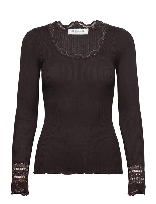 Rwbenita Silk Ls O-Neck Lace T-Shir Rosemunde Brown