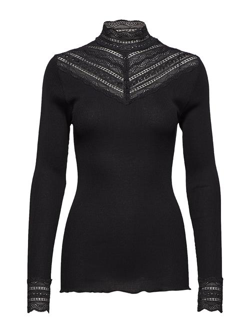 Rwbenita Silk Ls Lace T-Neck T-Shi Rosemunde Black