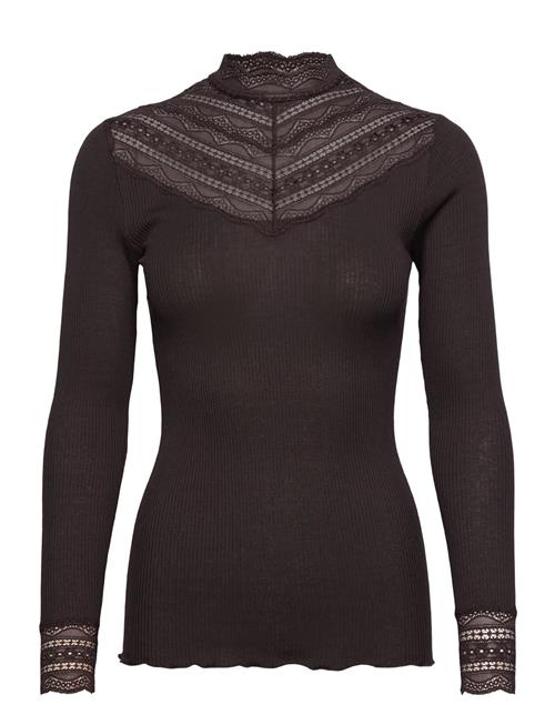 Rwbenita Silk Ls Lace T-Neck T-Shi Rosemunde Brown